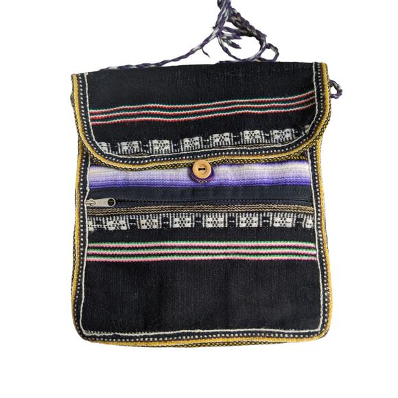 Woven Folk Peruvian Alpaca Wool Purple Ombre Crossbody Purse - Picture 3 of 4